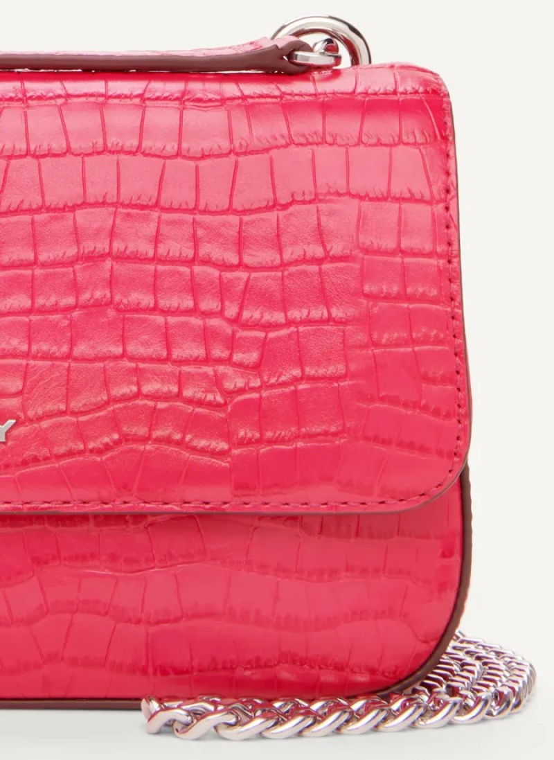 Pink Women's Dkny Sina Croco Shoulder Bag | 875CSXBTG