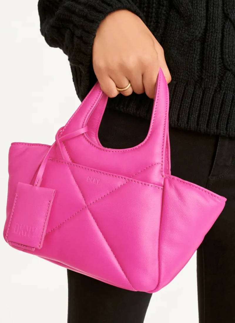 Pink Women's Dkny The Mini Quilted Effortless Tote Bags | 089JQTPWM