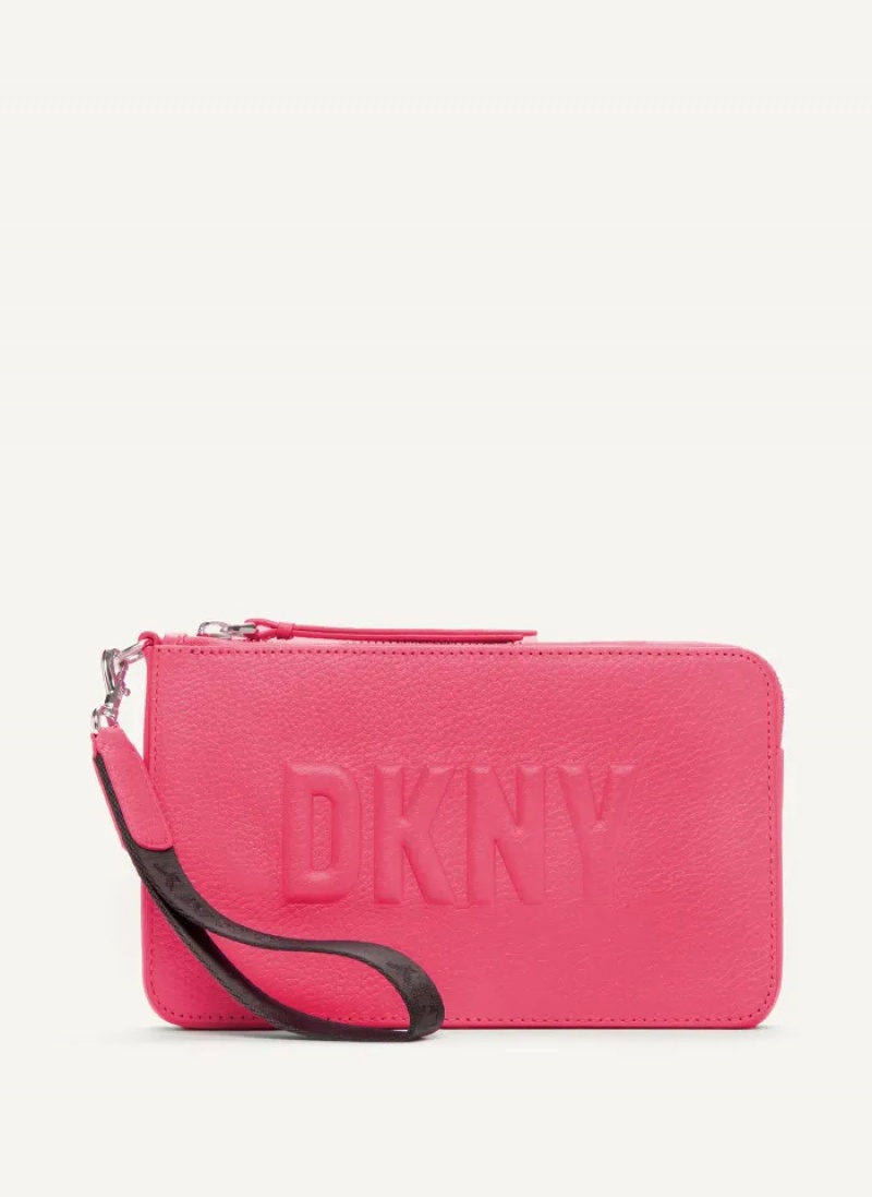 Pink Women\'s Dkny Wristlet Raised Logo Wallet | 078GDEKQI