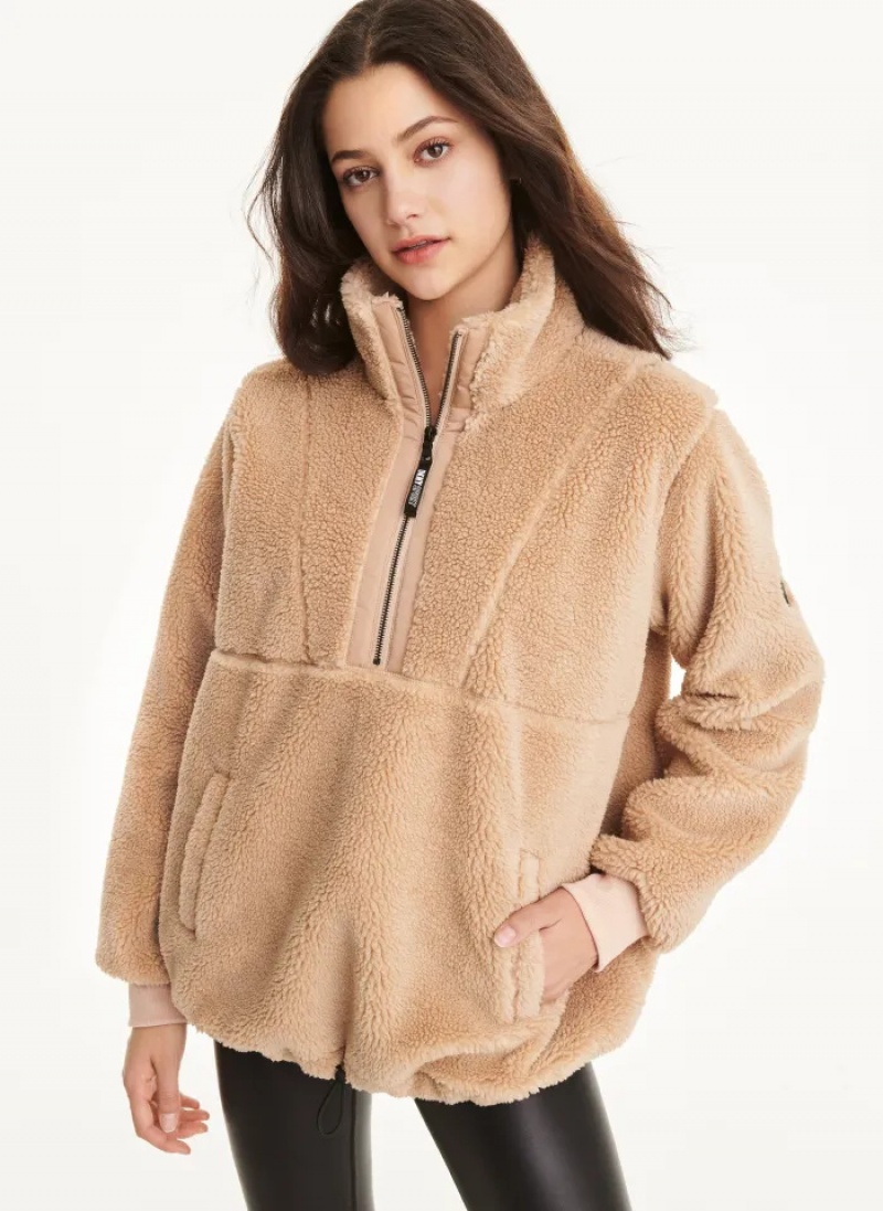 Praline Women\'s Dkny Roebling Fleece Funnel Neck Pullover | 670CSKHAV