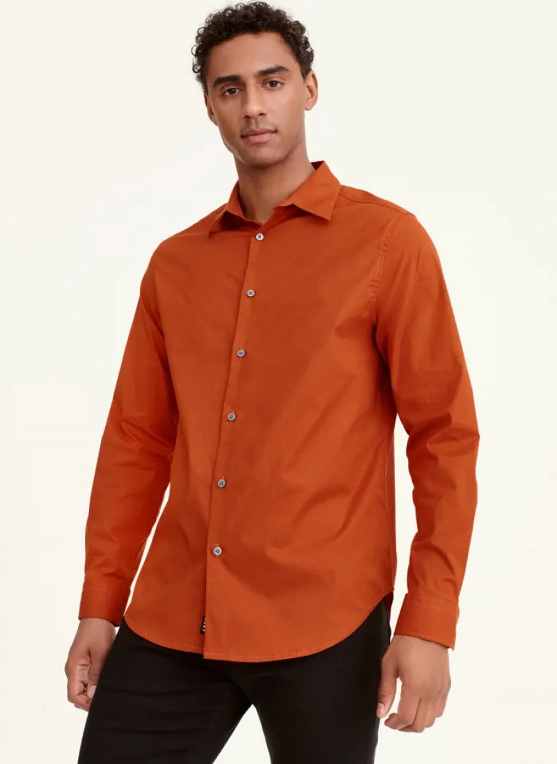 Pumpkin Men\'s Dkny Long Sleeve Button Down Shirts | 198BYMKFS