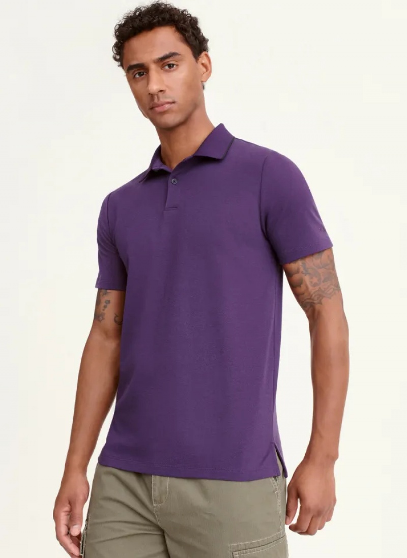 Purple Men\'s Dkny Core Pima Cotton Pique Polo Shirts | 495WBOIUY