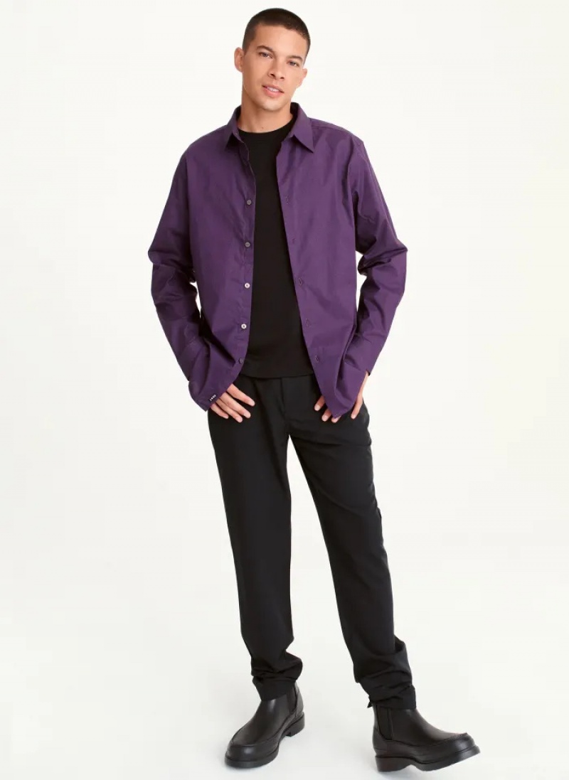 Purple Men's Dkny Long Sleeve Button Down Shirts | 162BPNIZL