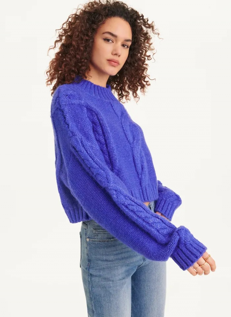 Purple Women's Dkny Cropped Cable Sweaters | 842ZJHKOX