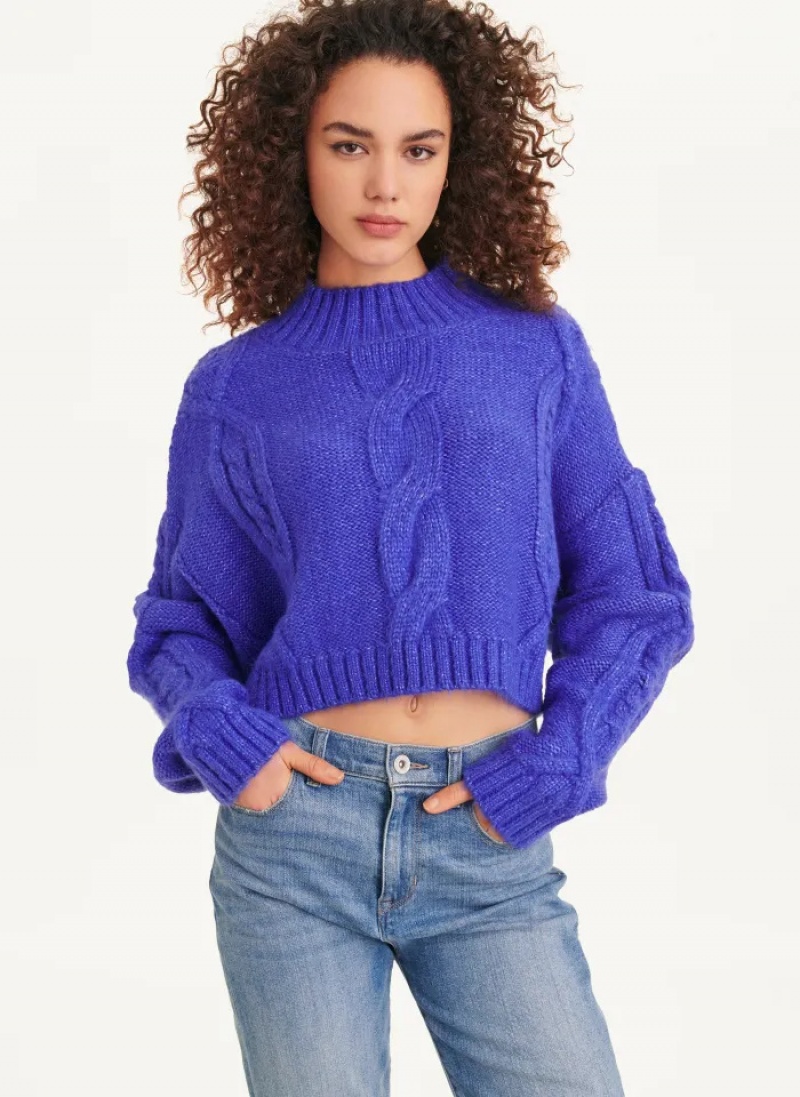 Purple Women\'s Dkny Cropped Cable Sweaters | 842ZJHKOX