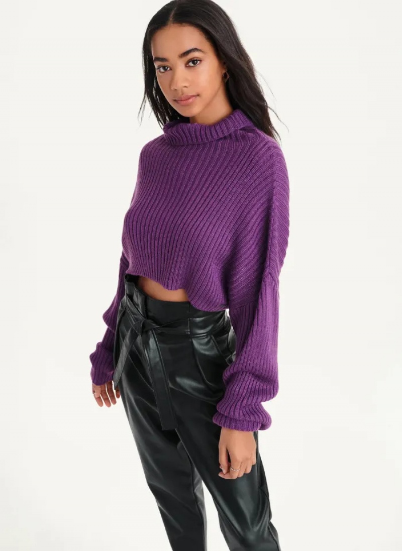 Purple Women's Dkny Cropped Turtleneck Sweaters | 504UTEMHL