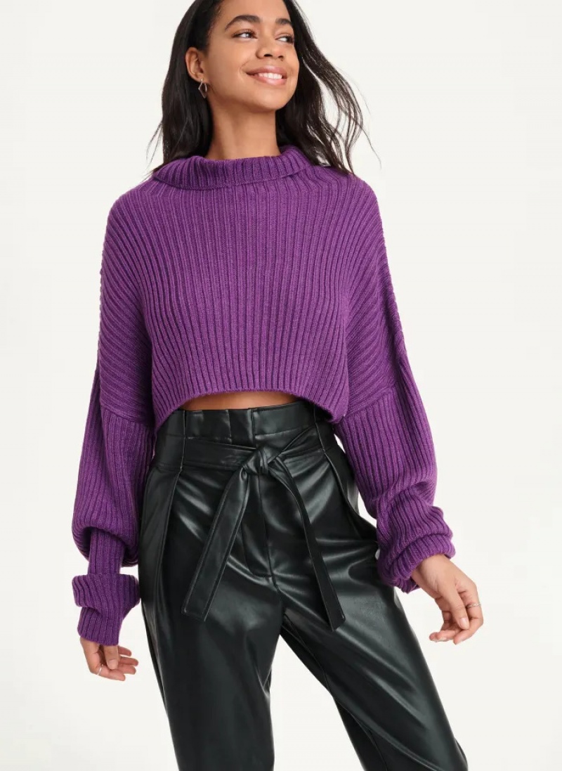 Purple Women\'s Dkny Cropped Turtleneck Sweaters | 504UTEMHL
