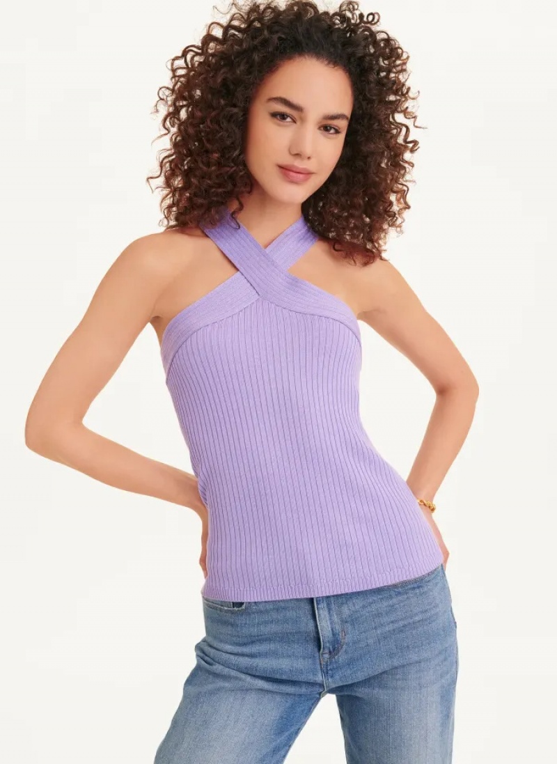 Purple Women\'s Dkny Sleeveless Crossover Sweaters | 704RFVTQM