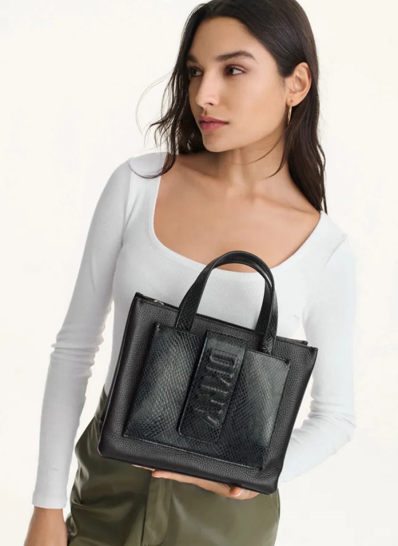 Python/Black Multi Women's Dkny Uptown Exotic Leather Small Tote Bags | 261YXNCHF