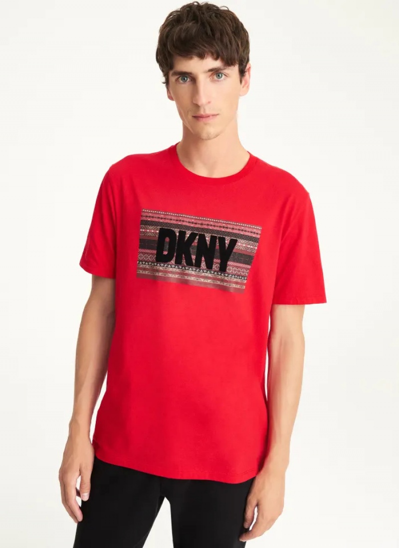 Red Men\'s Dkny Fair Isle DKNY T Shirts | 738NZPRVD