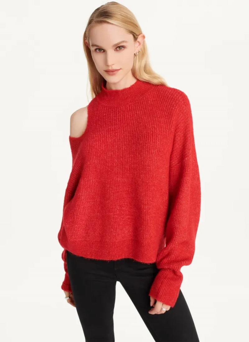 Red Women\'s Dkny Cold Shoulder Sweaters | 012WRQFYX