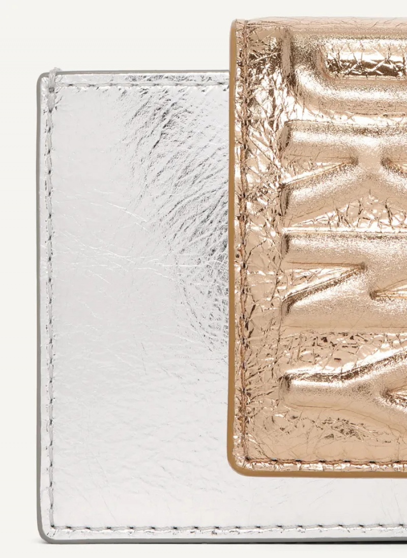 Silver/Gold Women's Dkny Uptown Leather Card Case | 930LYBNUE