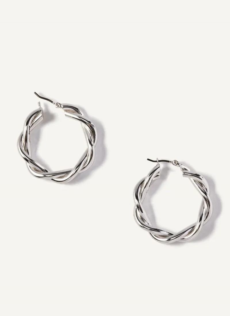 Silver Accessories Dkny Chunky Twist Hoop Earrings | 814JRTAMZ