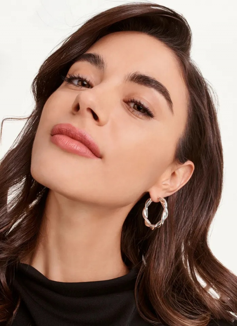 Silver Accessories Dkny Chunky Twist Hoop Earrings | 814JRTAMZ