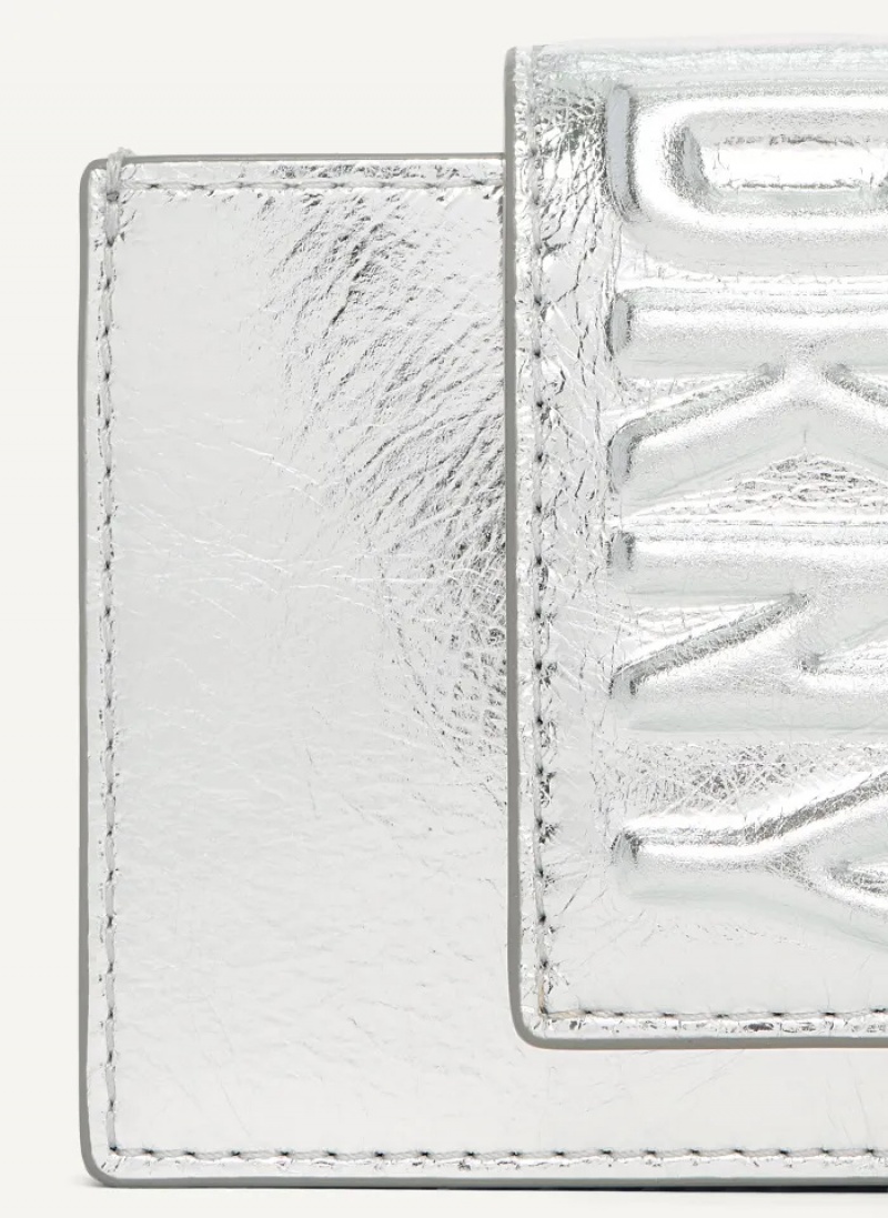 Silver Women's Dkny Uptown Leather Card Case | 580BIOZKT
