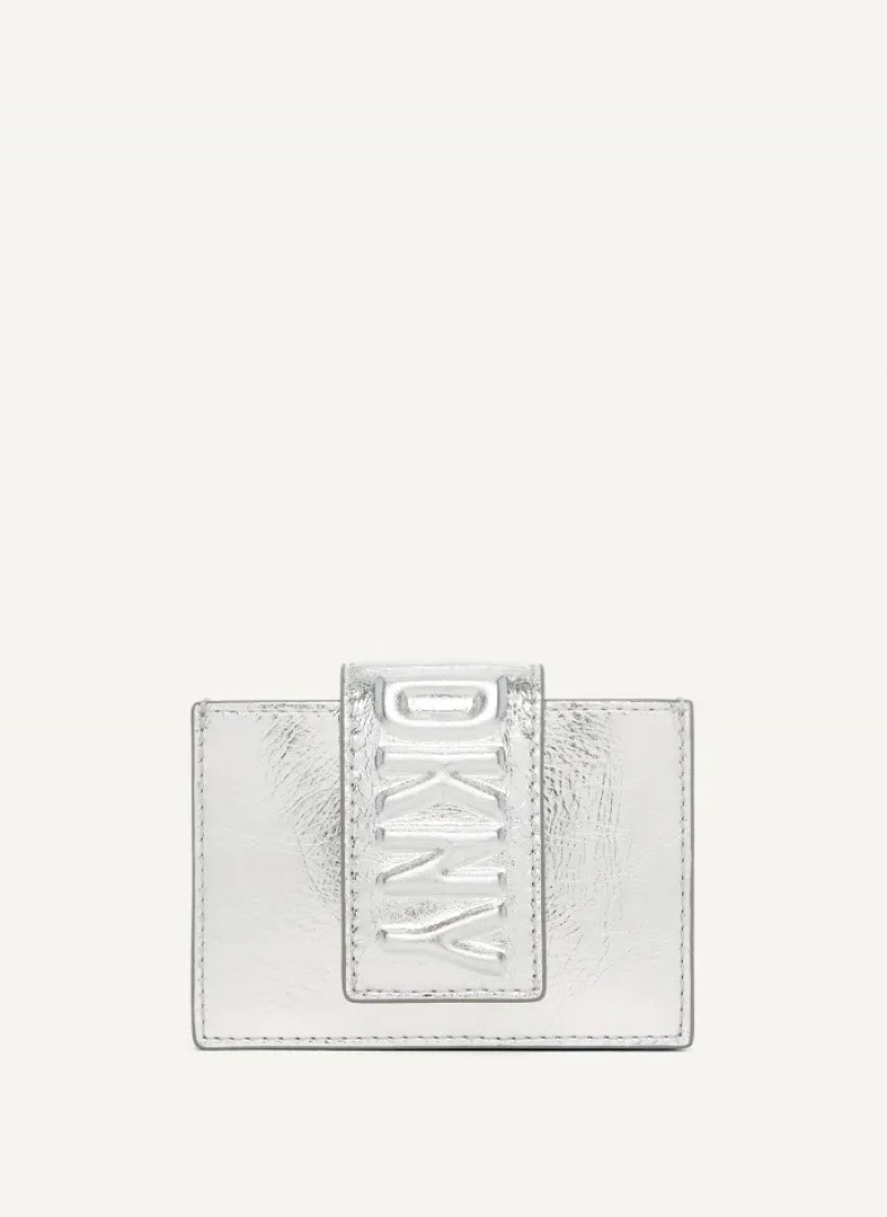 Silver Women\'s Dkny Uptown Leather Card Case | 580BIOZKT