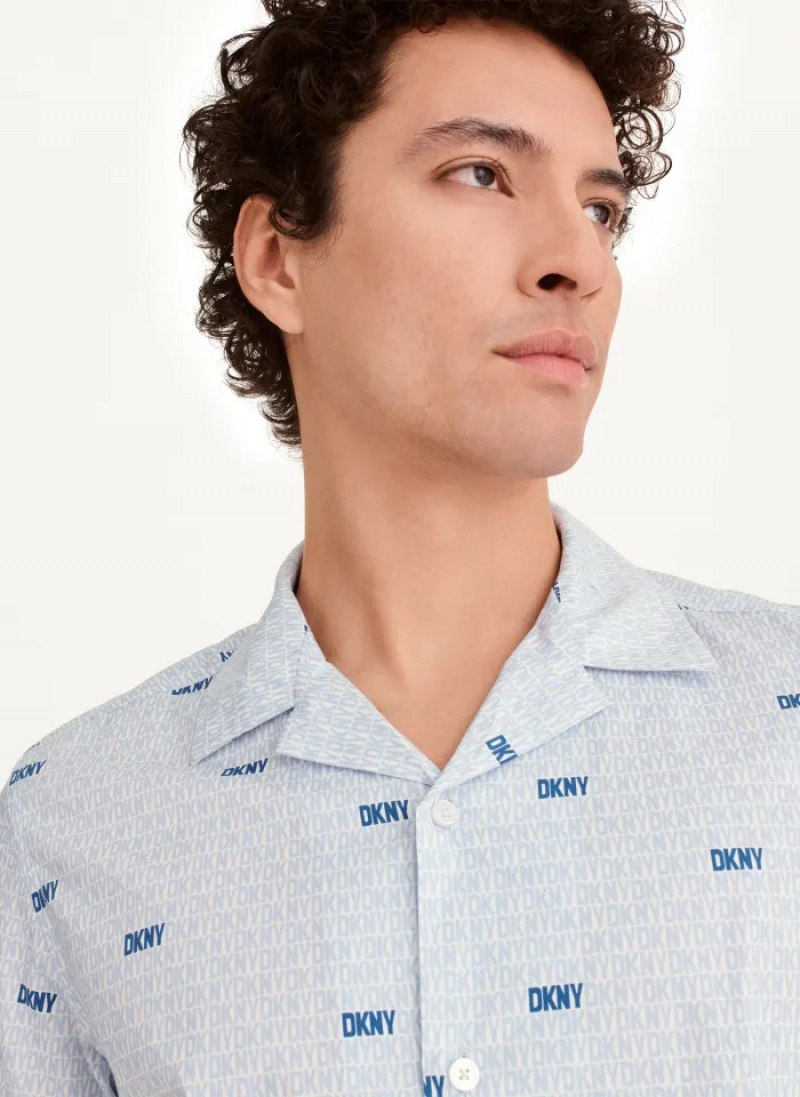 Sky Blue Men's Dkny Interlocking Logo Shirts | 928OAPYED
