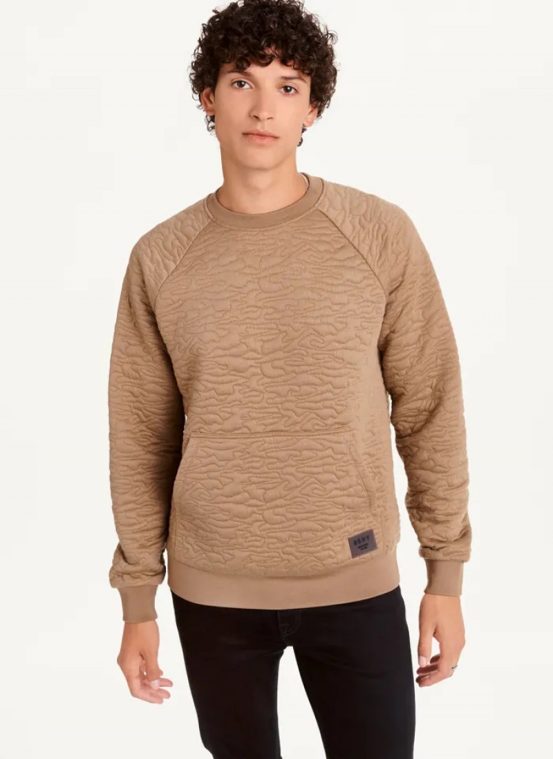 Taupe Men's Dkny Quilted Camo Crewneck Sweaters | 451IRMPZF