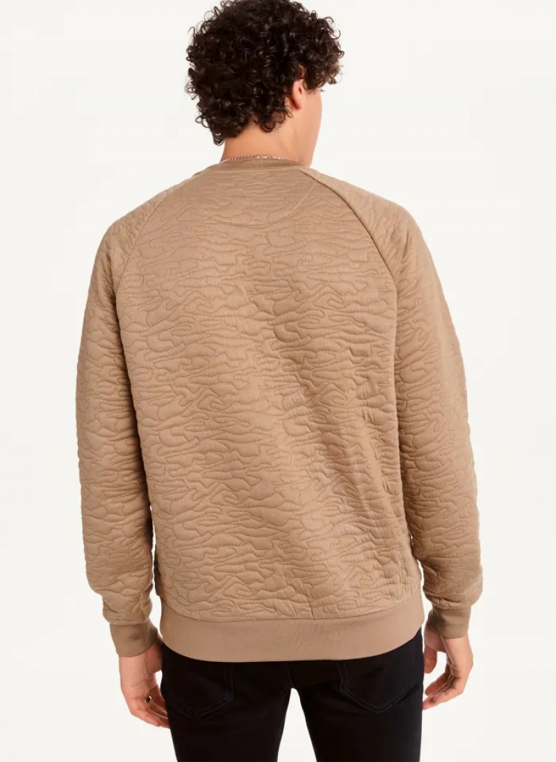 Taupe Men's Dkny Quilted Camo Crewneck Sweaters | 451IRMPZF