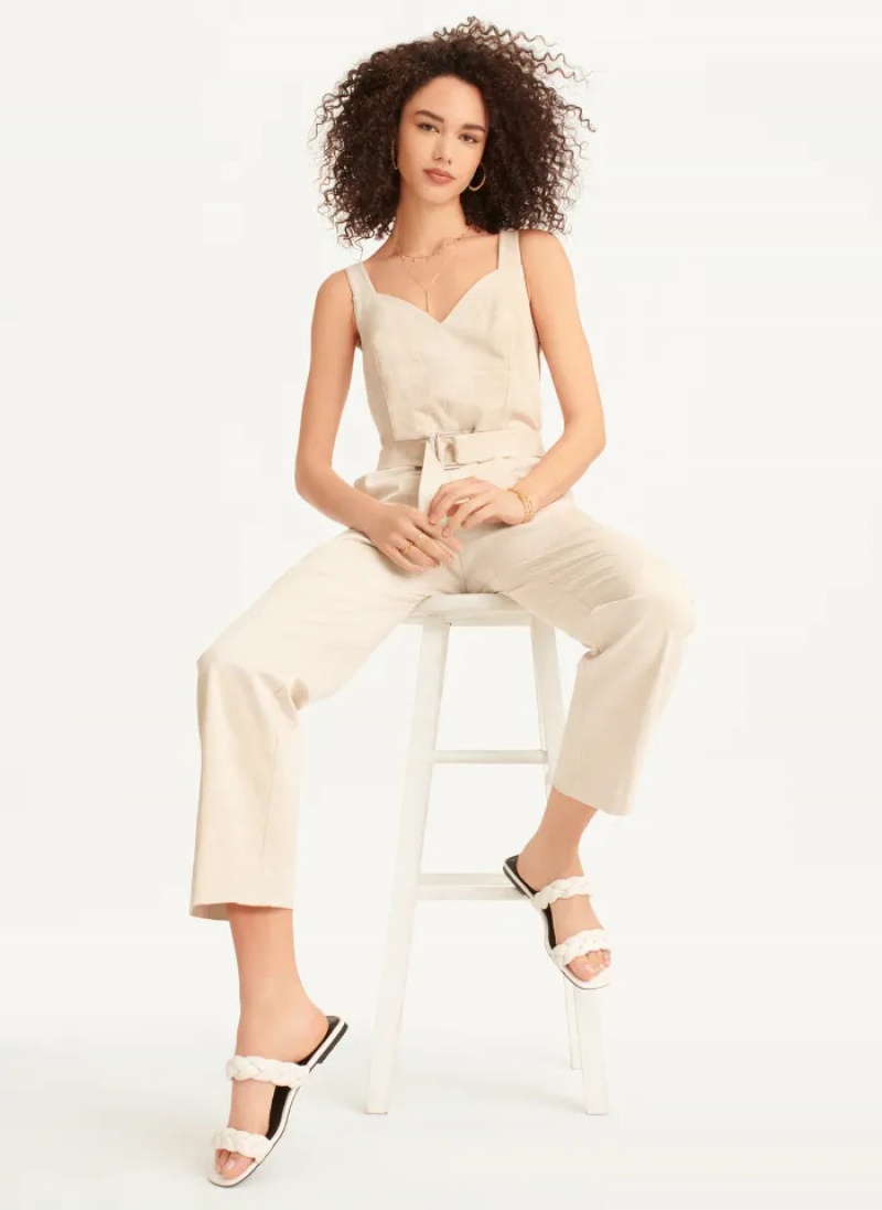 Taupe Women's Dkny Linen Belted Jumpsuit | 892IFEPDG