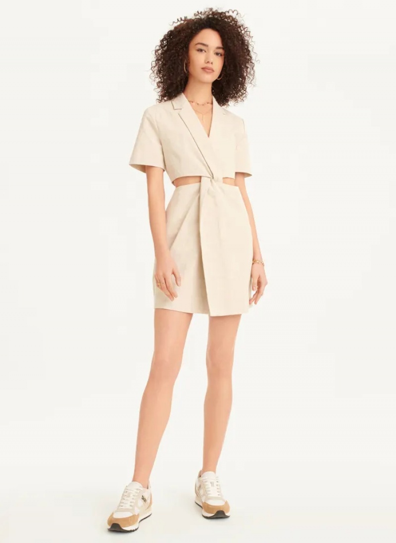 Taupe Women's Dkny Linen Cut Out Dress | 138XZRJUY