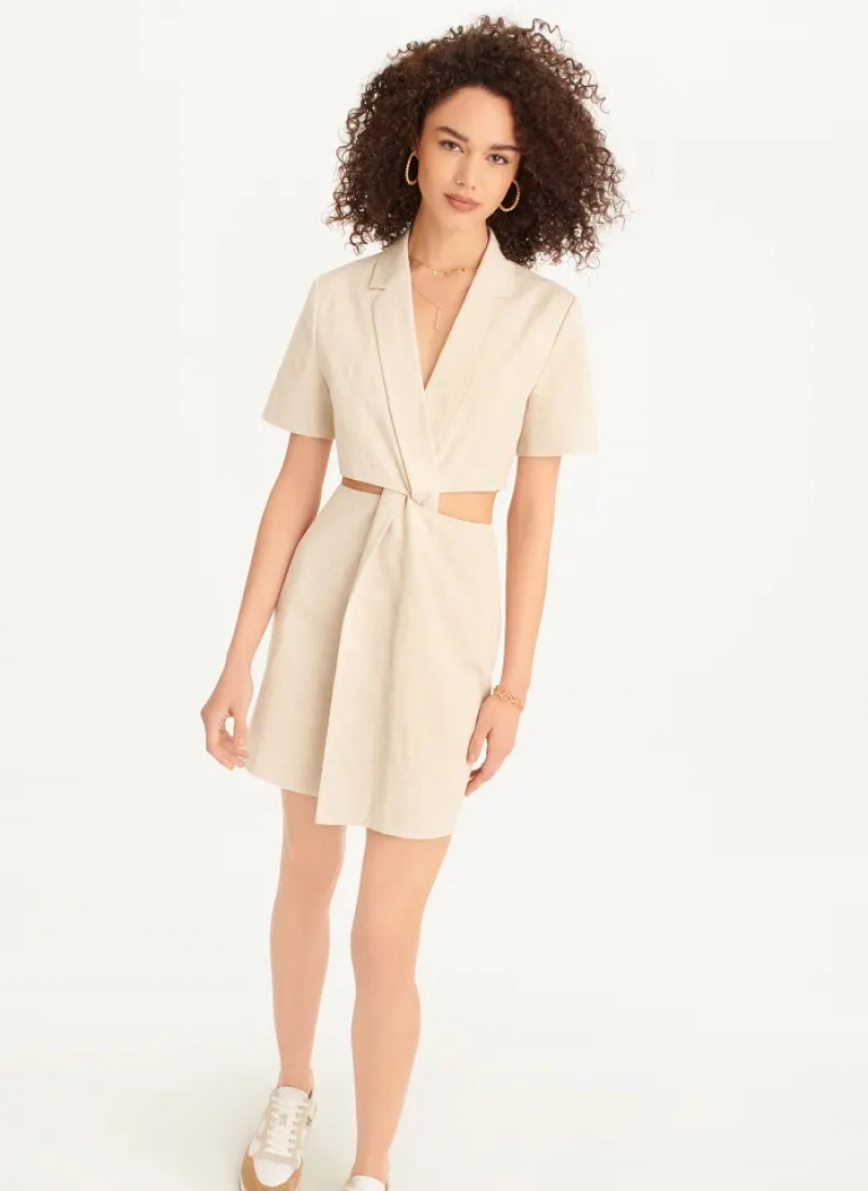 Taupe Women\'s Dkny Linen Cut Out Dress | 138XZRJUY