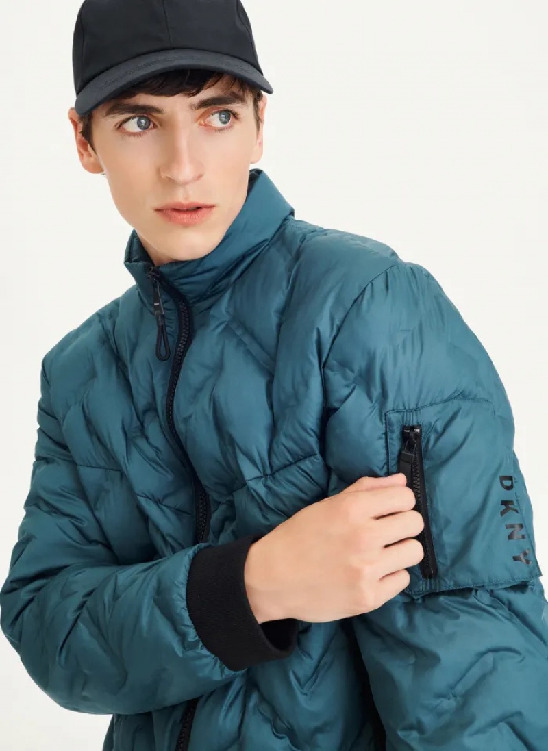 Teal Men's Dkny Quilted Bomber Jacket | 587WTSGVX
