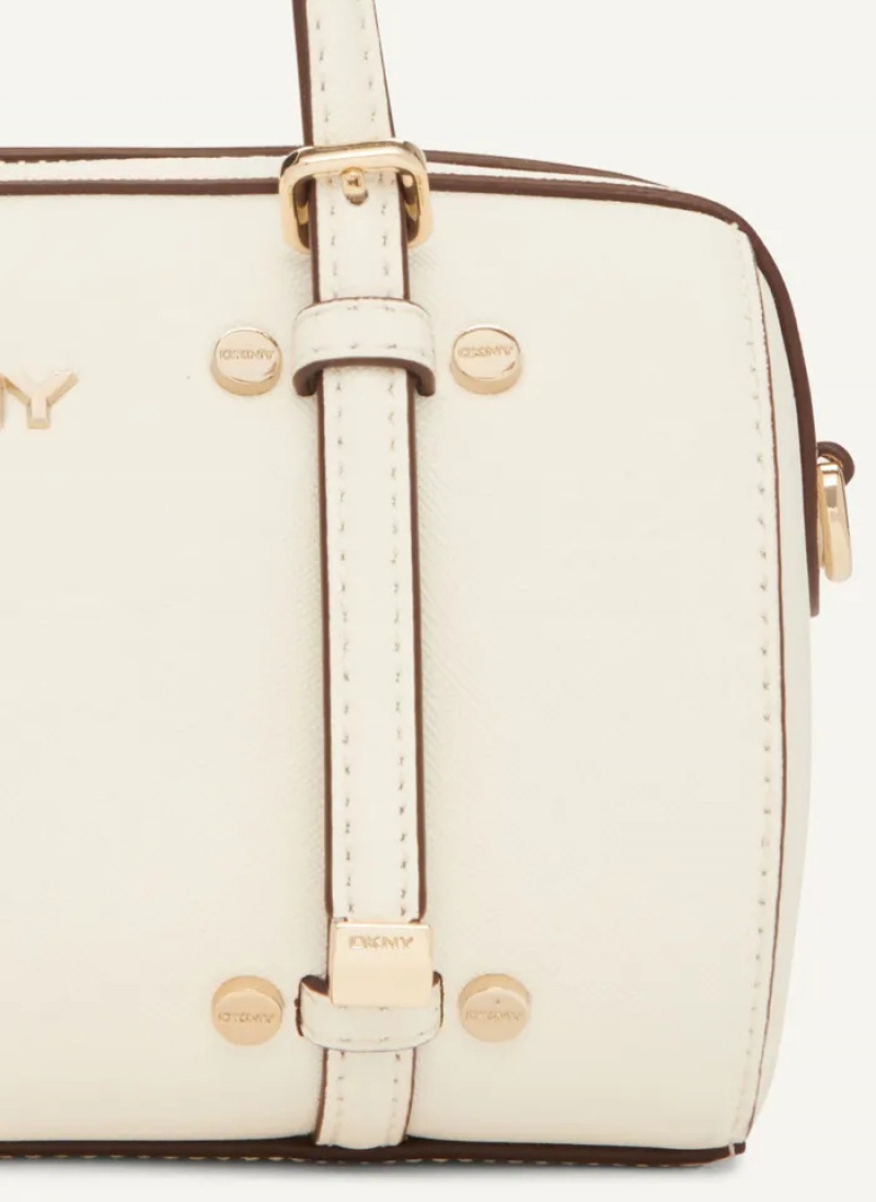 White/Gold Women's Dkny Bo Mini Duffle Crossbody Bags | 062TYPEUS