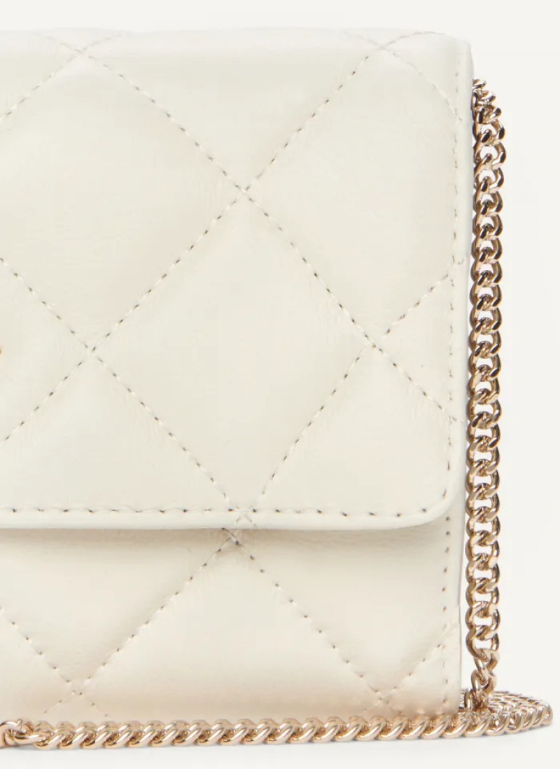 White/Gold Women's Dkny Quilted On A Chain Wallet | 957JIKZVC