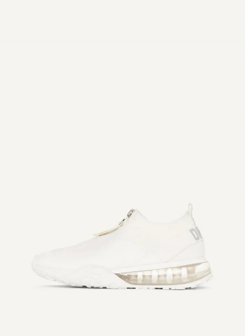 White/Silver Women\'s Dkny Kadia Sneakers | 584YIWKPT