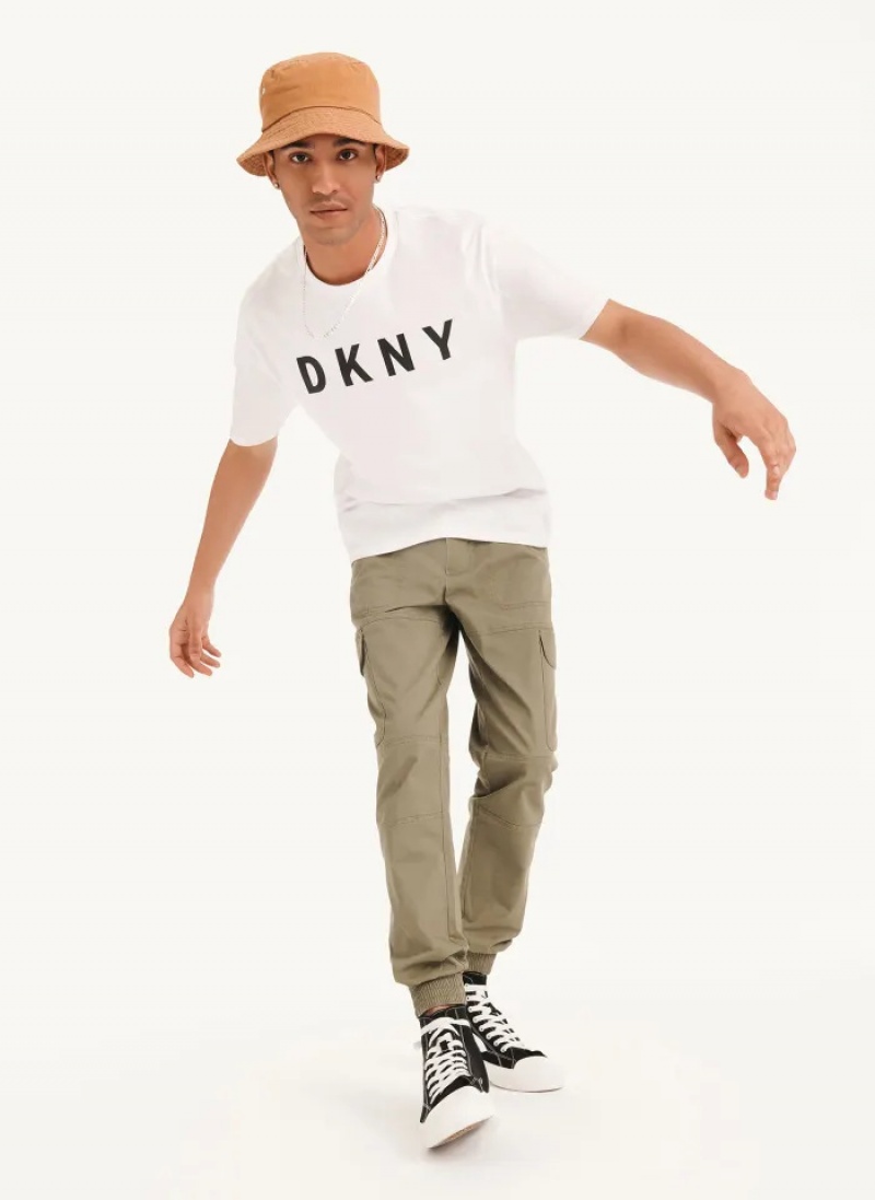 White Men's Dkny Classic Logo T Shirts | 576JVDEWS