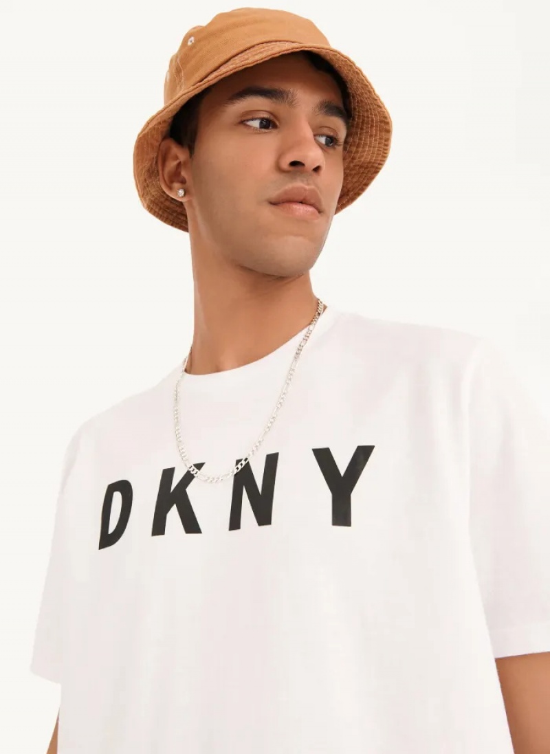 White Men's Dkny Classic Logo T Shirts | 576JVDEWS