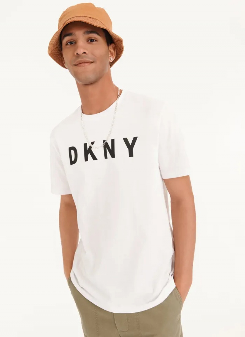 White Men\'s Dkny Classic Logo T Shirts | 576JVDEWS