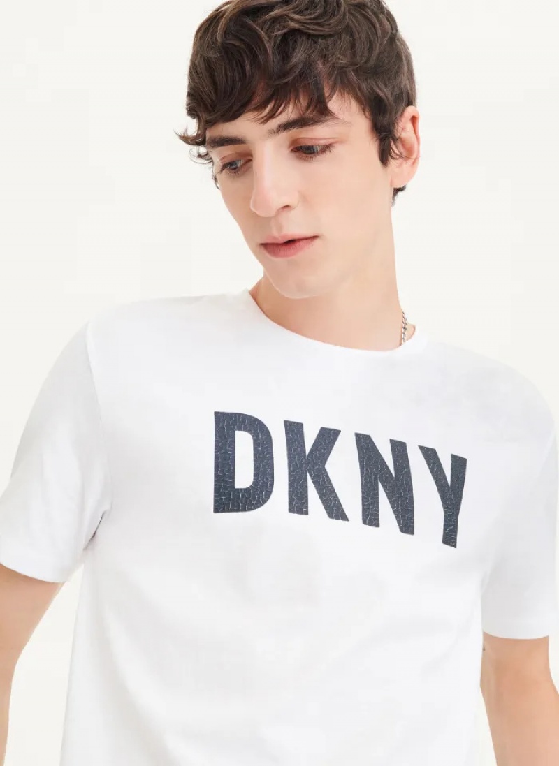 White Men's Dkny Clean Front Logo T Shirts | 437RUJPKG