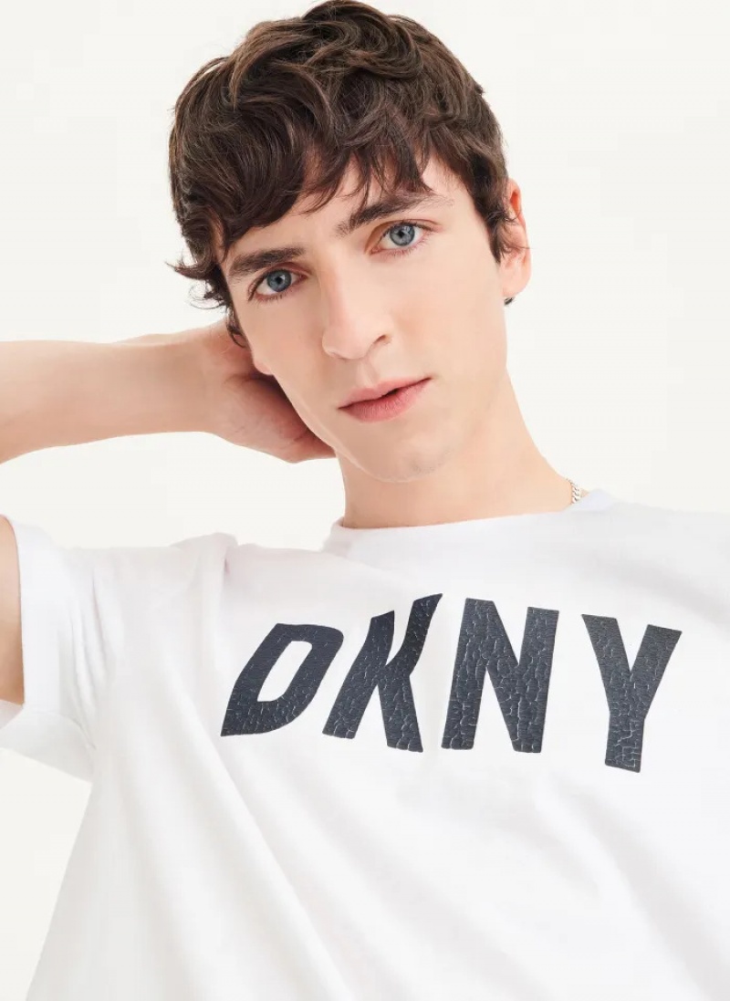 White Men's Dkny Clean Front Logo T Shirts | 437RUJPKG