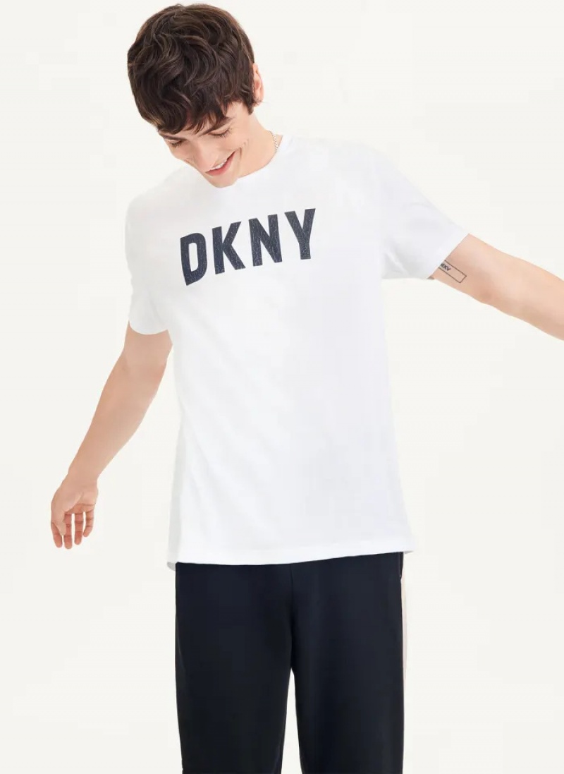 White Men\'s Dkny Clean Front Logo T Shirts | 437RUJPKG