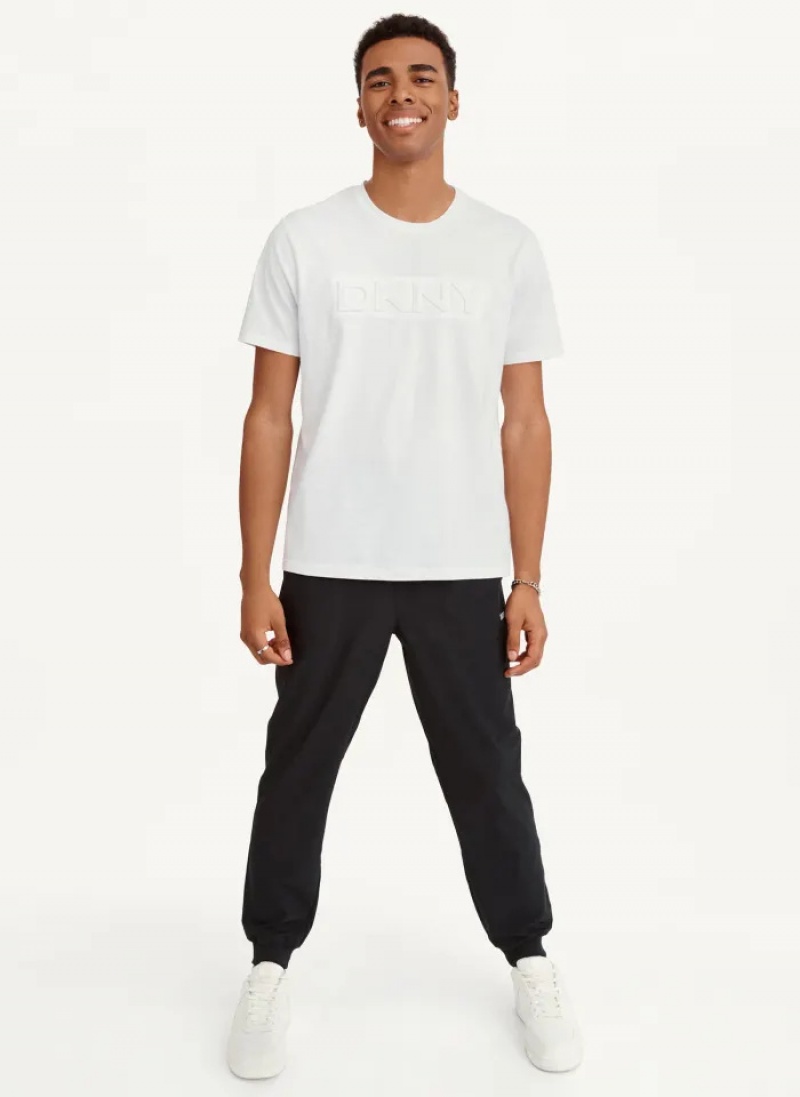 White Men's Dkny Debossed Logo T Shirts | 879BAUHLD