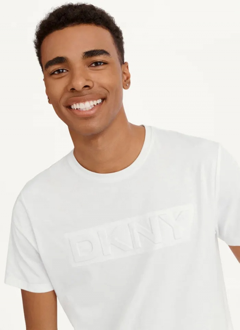 White Men\'s Dkny Debossed Logo T Shirts | 879BAUHLD