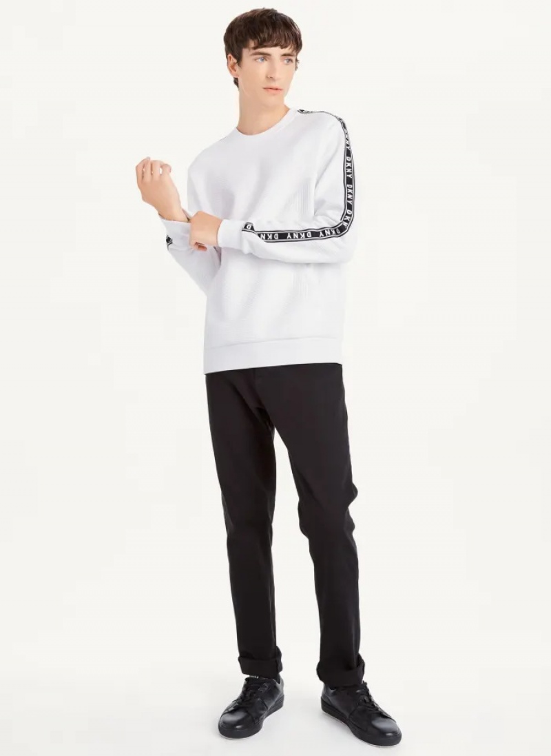 White Men's Dkny Directional Quilting Crewneck Sweaters | 748ULZMSG