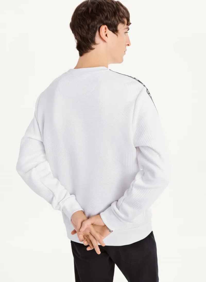 White Men's Dkny Directional Quilting Crewneck Sweaters | 748ULZMSG