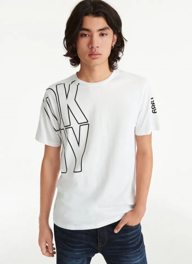 White Men\'s Dkny Exploded Logo Outline T Shirts | 579NTXYQJ
