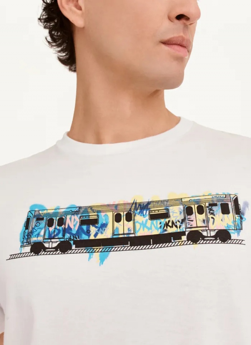 White Men's Dkny Graffiti Subway T Shirts | 308PHYMJU