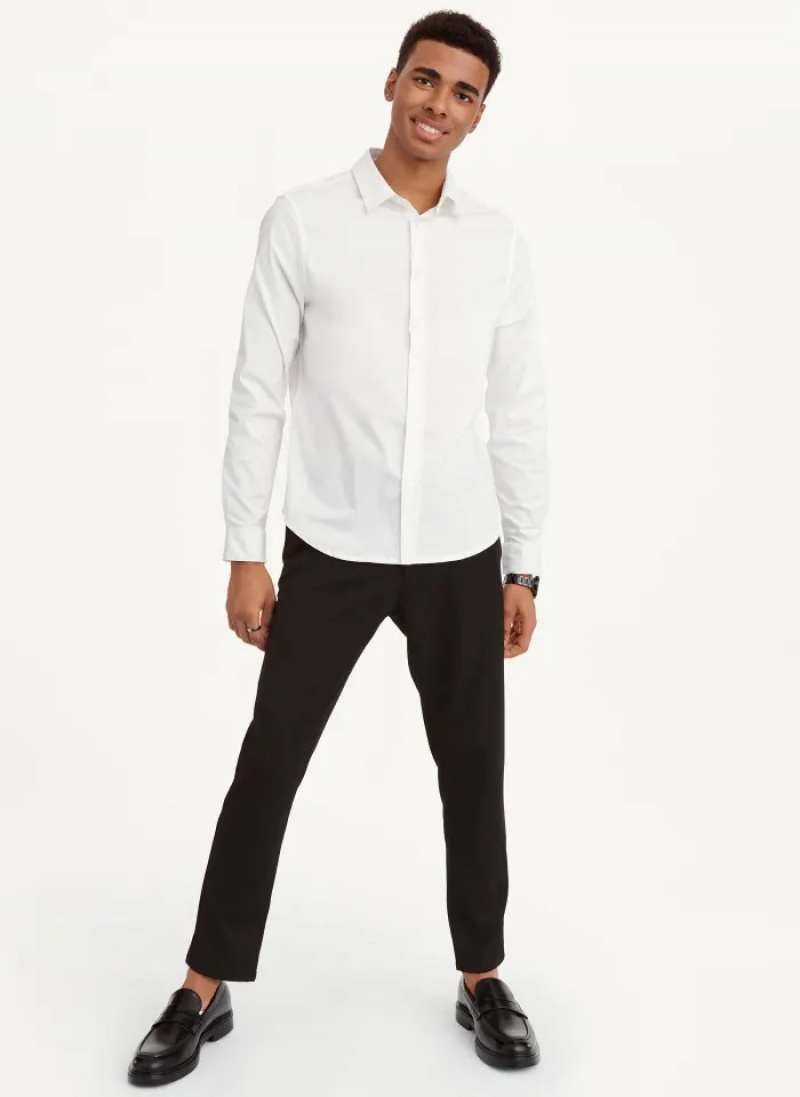 White Men's Dkny Long Sleeve Button Down Shirts | 509APRXEM