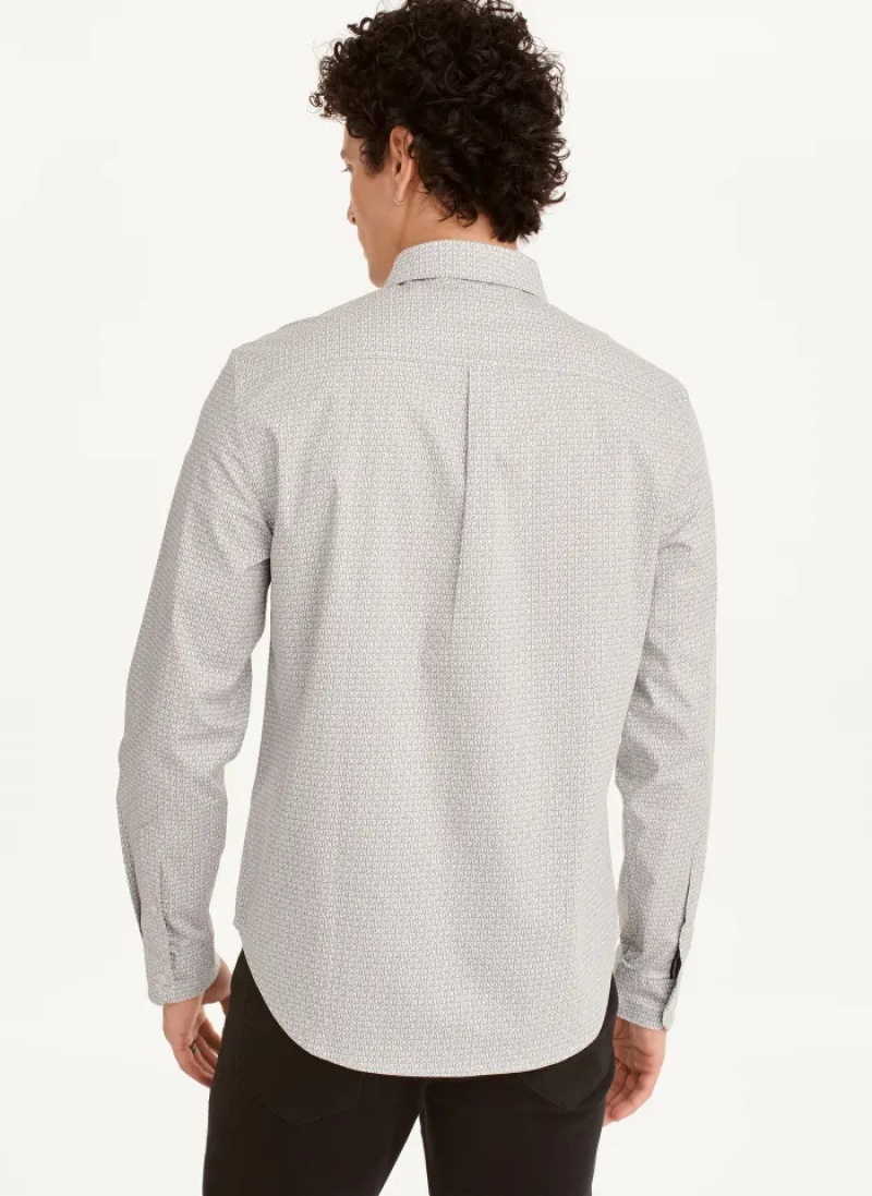 White Men's Dkny Long Sleeve Interlocking Logo Shirts | 531QZWKEF