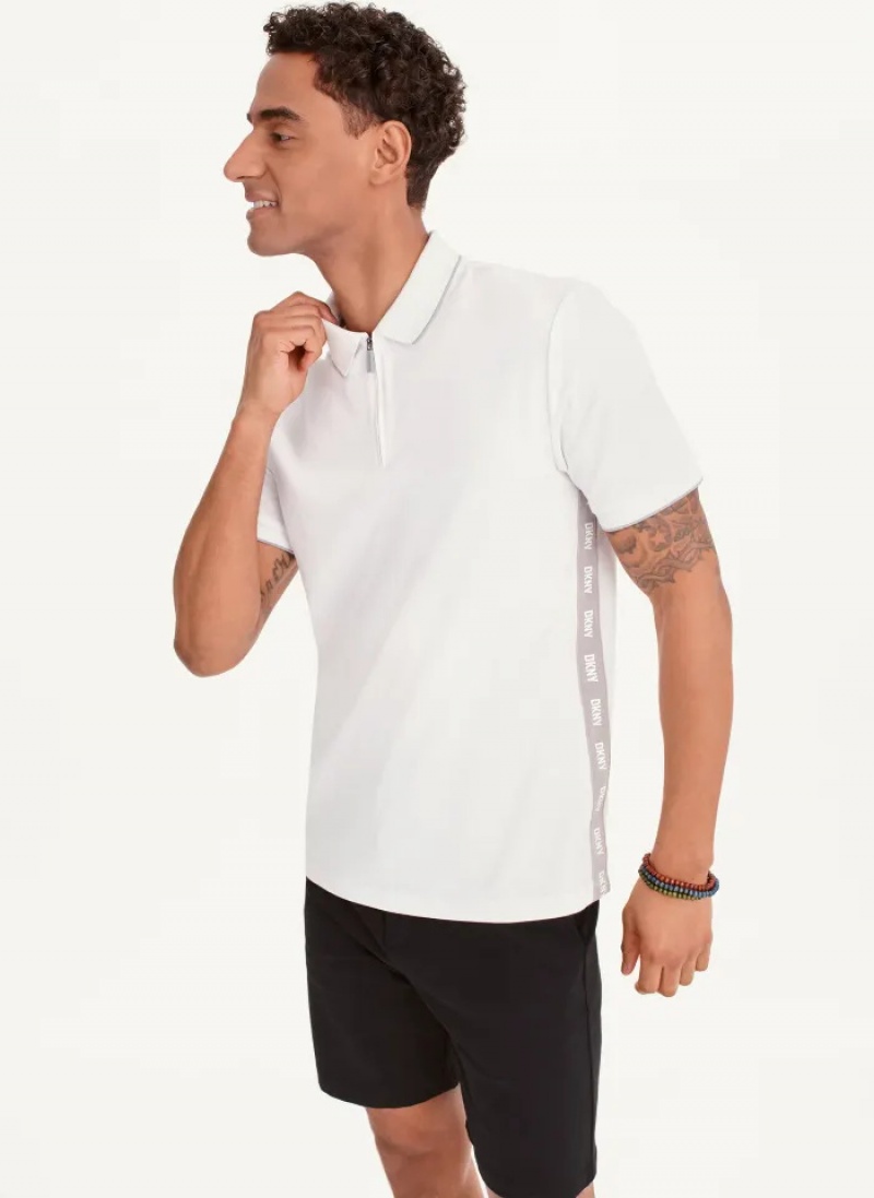 White Men\'s Dkny Quarter Zip Sport Polo Shirts | 395XHBSCJ