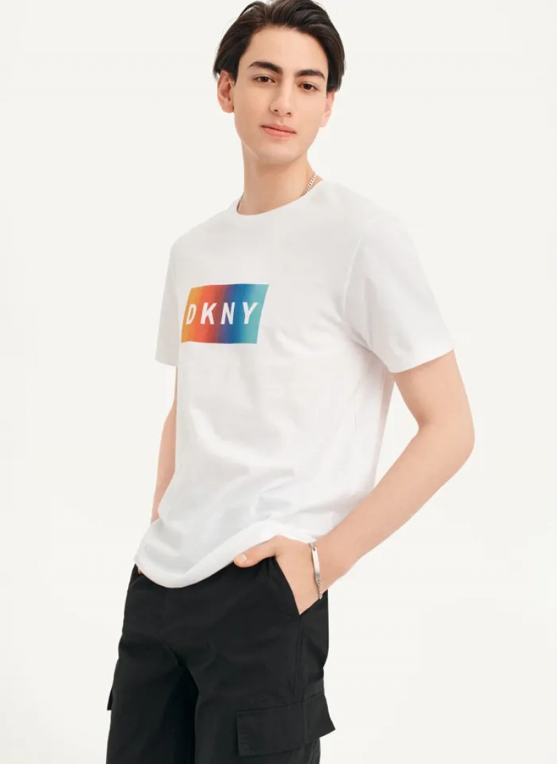 White Men's Dkny Tropical Ombre T Shirts | 683GOMFCQ