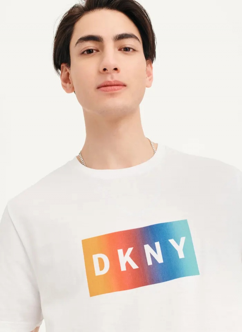 White Men's Dkny Tropical Ombre T Shirts | 683GOMFCQ