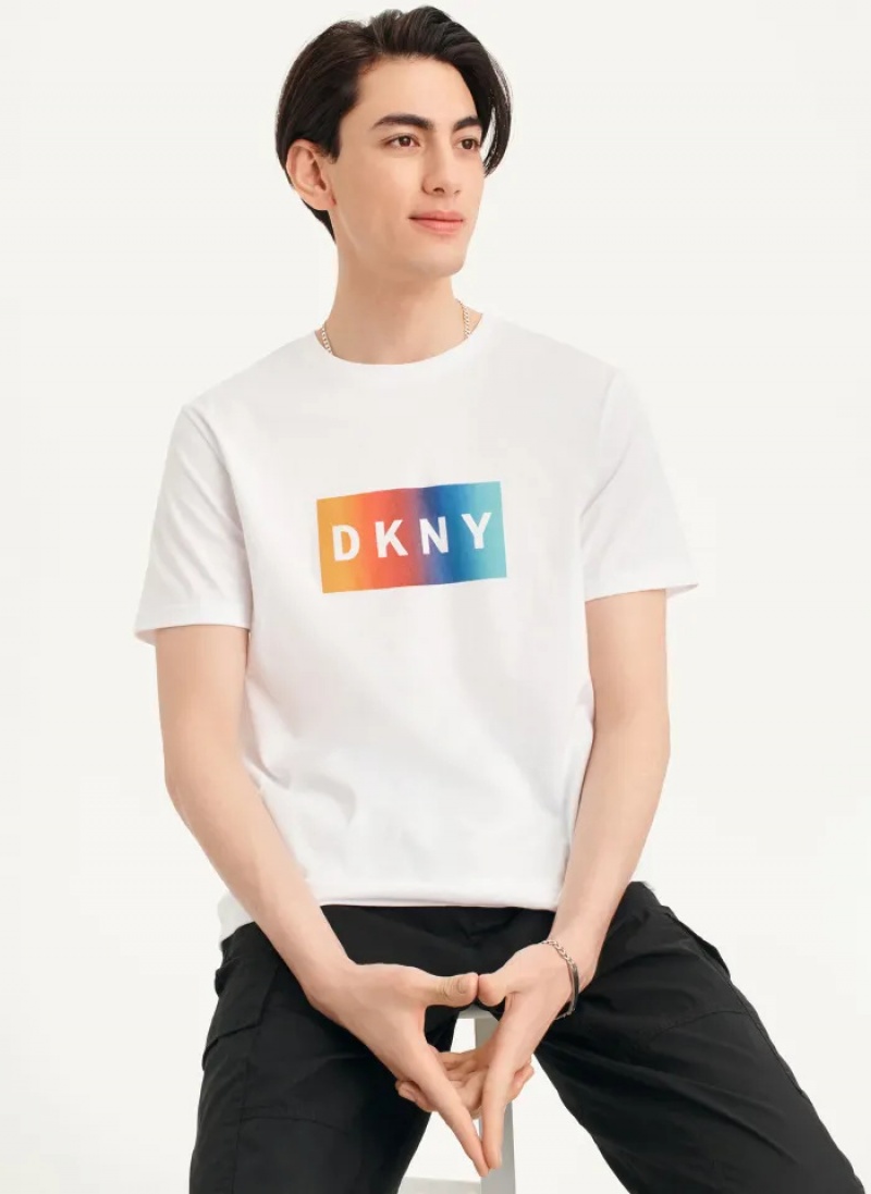 White Men\'s Dkny Tropical Ombre T Shirts | 683GOMFCQ