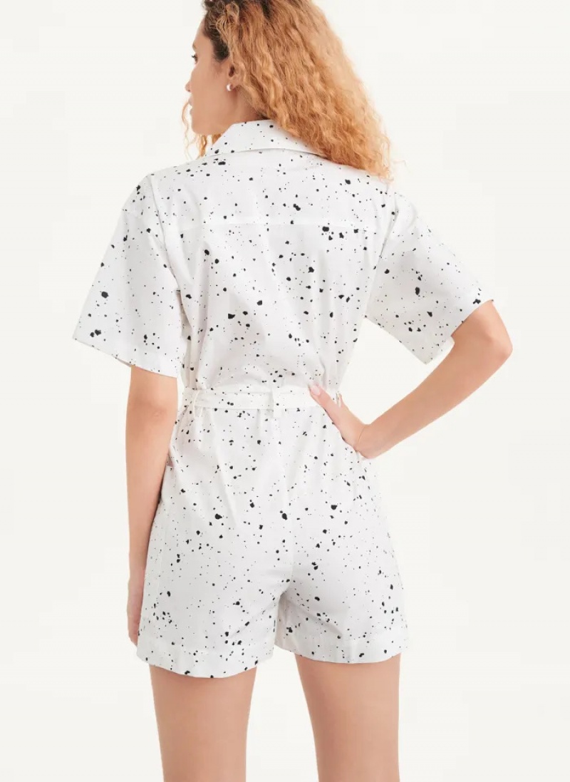 White Multi Women's Dkny Splatter Print Jumpsuit | 956ZDJHOY
