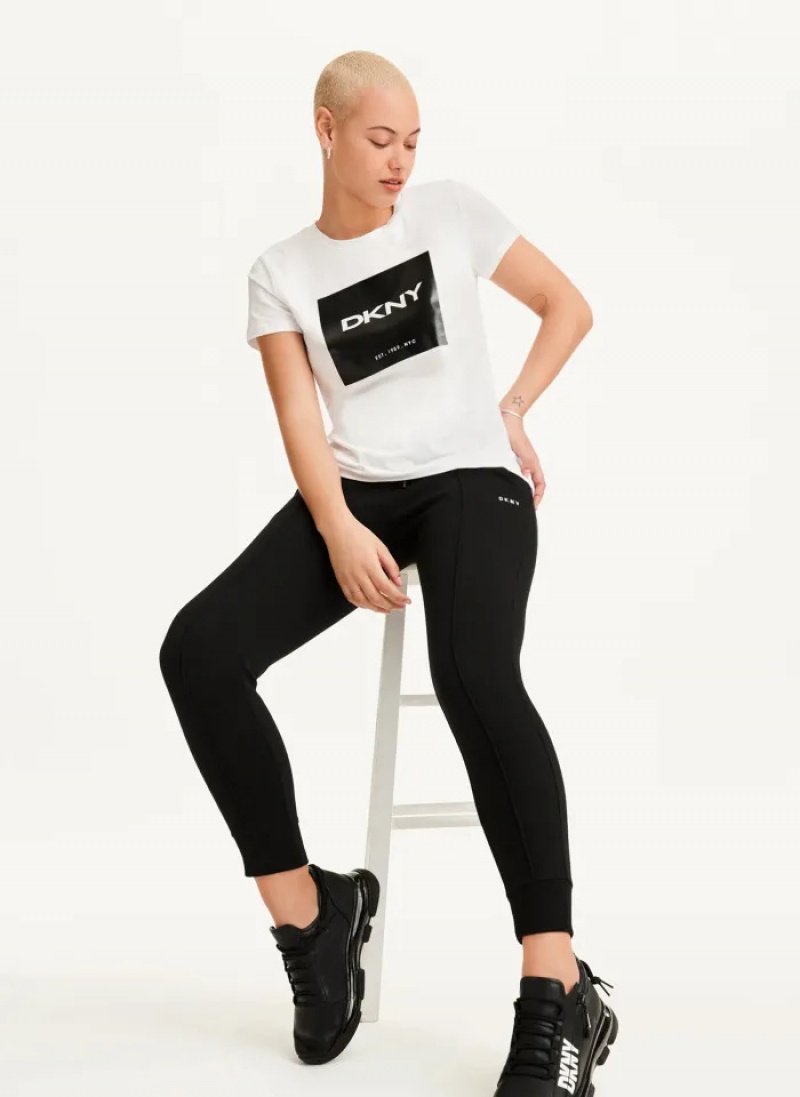White Women's Dkny Coated Box Logo T Shirts | 149RDUHIX